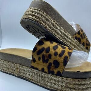 Bohemian Coastal Maximalist Cheetah Print Platform Woven Sole Chunky Sandal